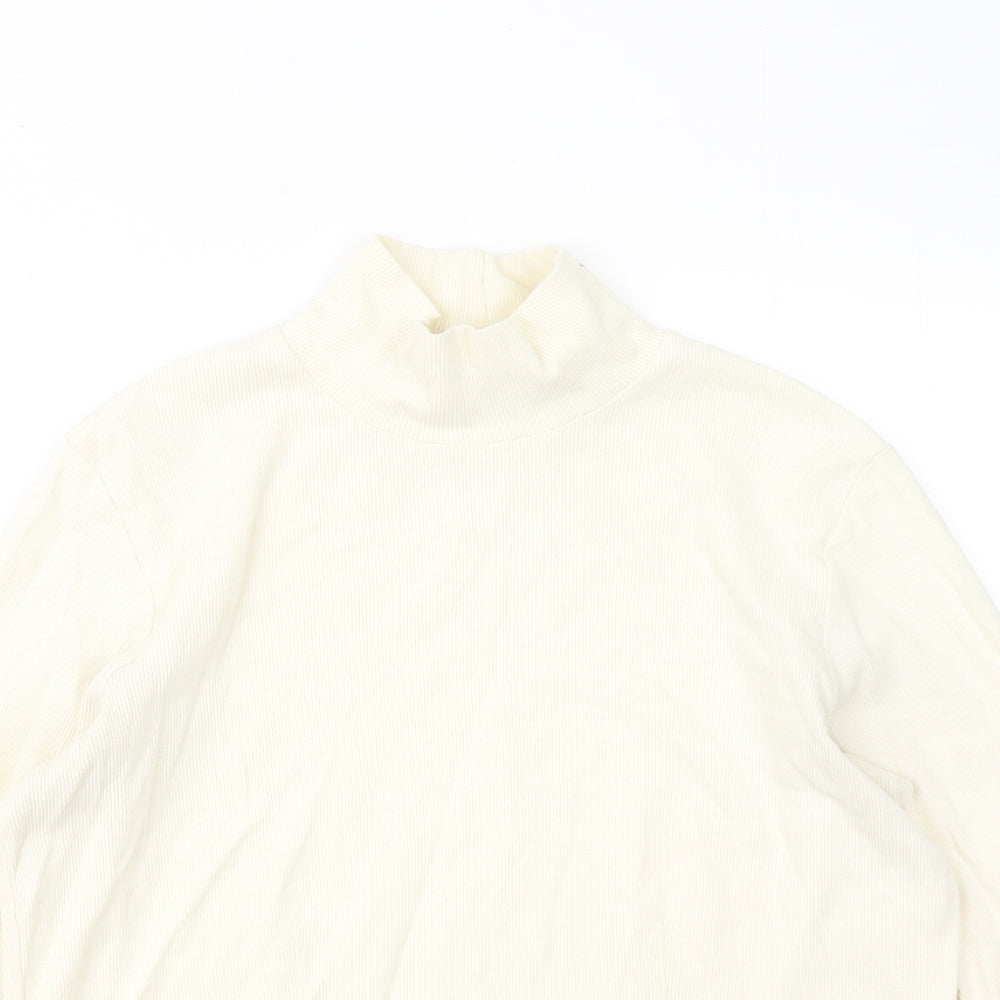 Orvis Womens Ivory Mock Neck Cotton Pullover Jumper Size M - Ribbed