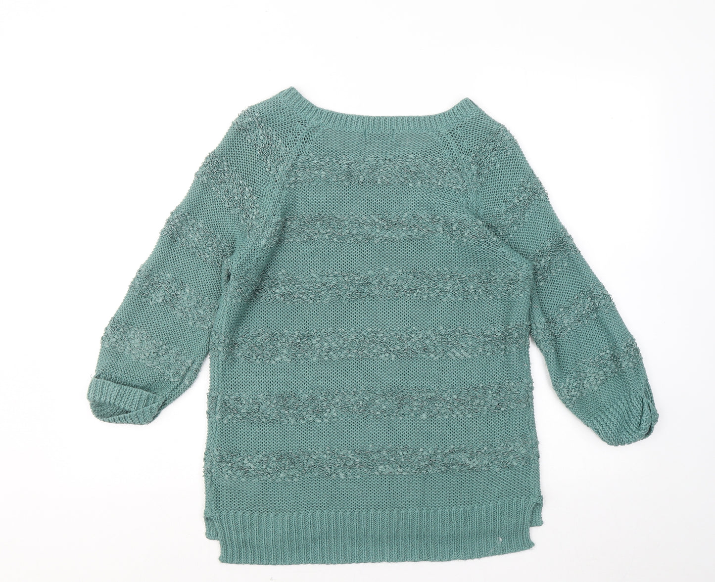 F&F Womens Green Round Neck Striped Acrylic Pullover Jumper Size 12
