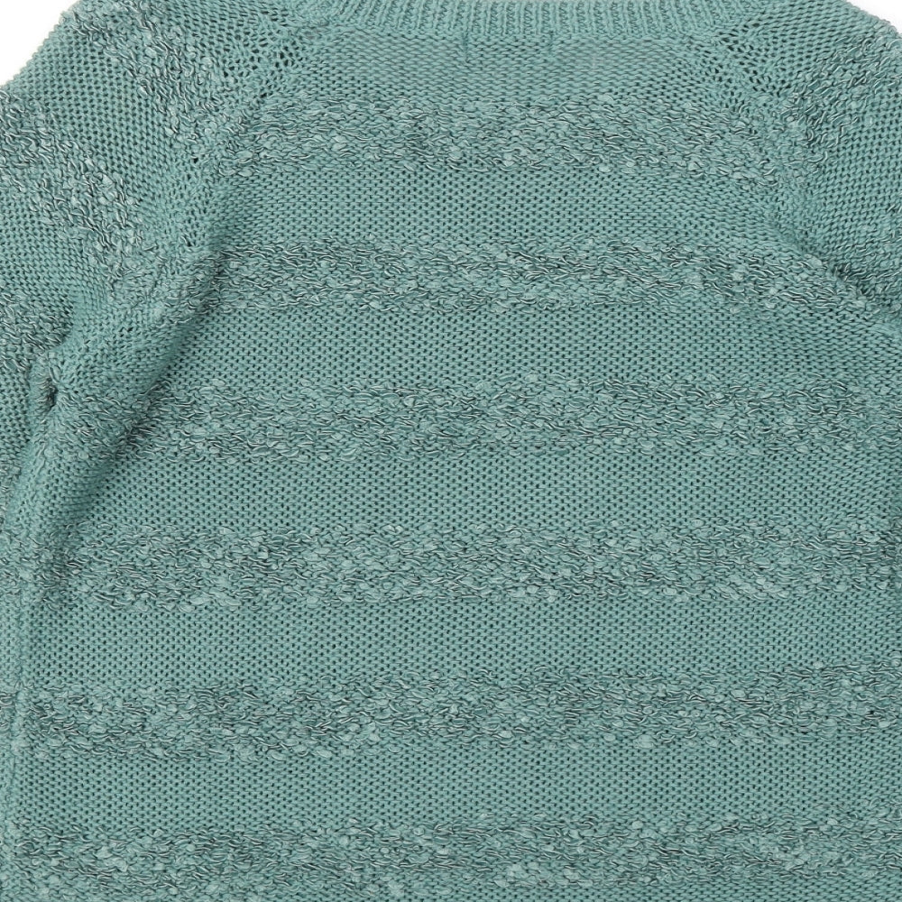F&F Womens Green Round Neck Striped Acrylic Pullover Jumper Size 12