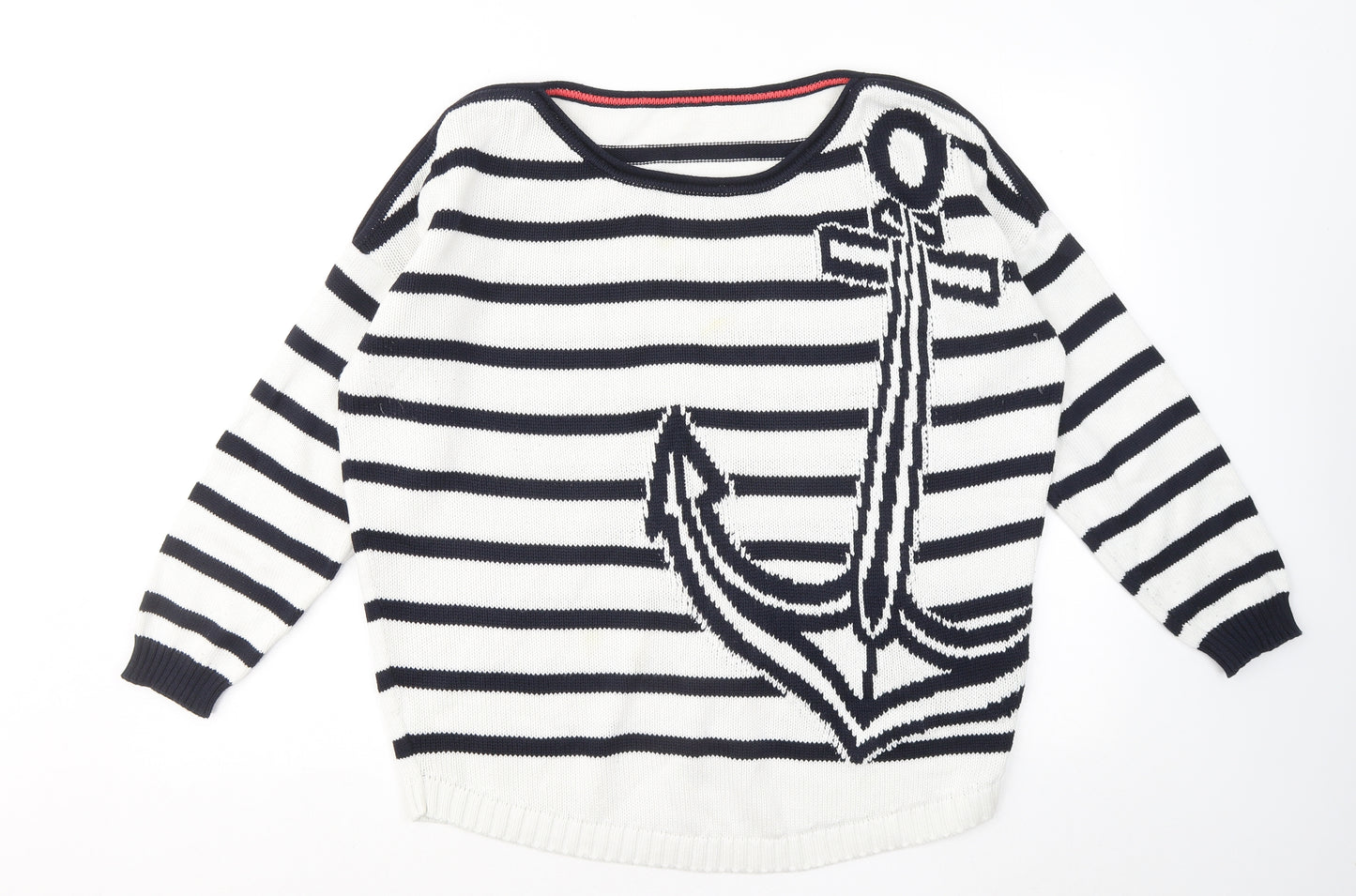 Preworn Womens Blue Round Neck Striped Cotton Pullover Jumper Size 18 - Anchor