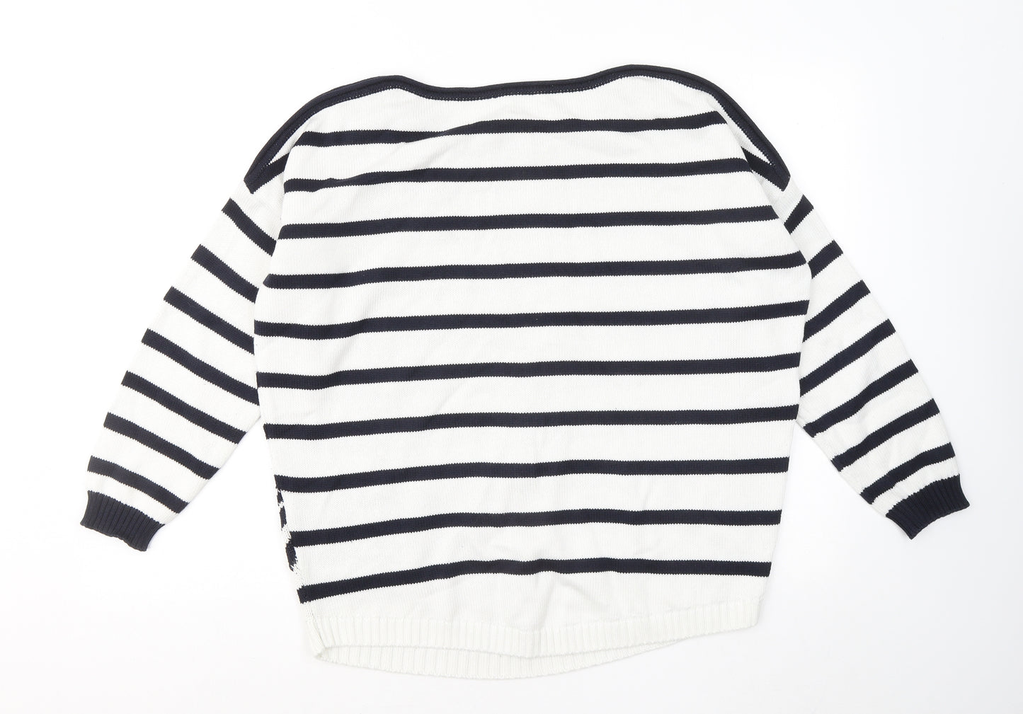Preworn Womens Blue Round Neck Striped Cotton Pullover Jumper Size 18 - Anchor