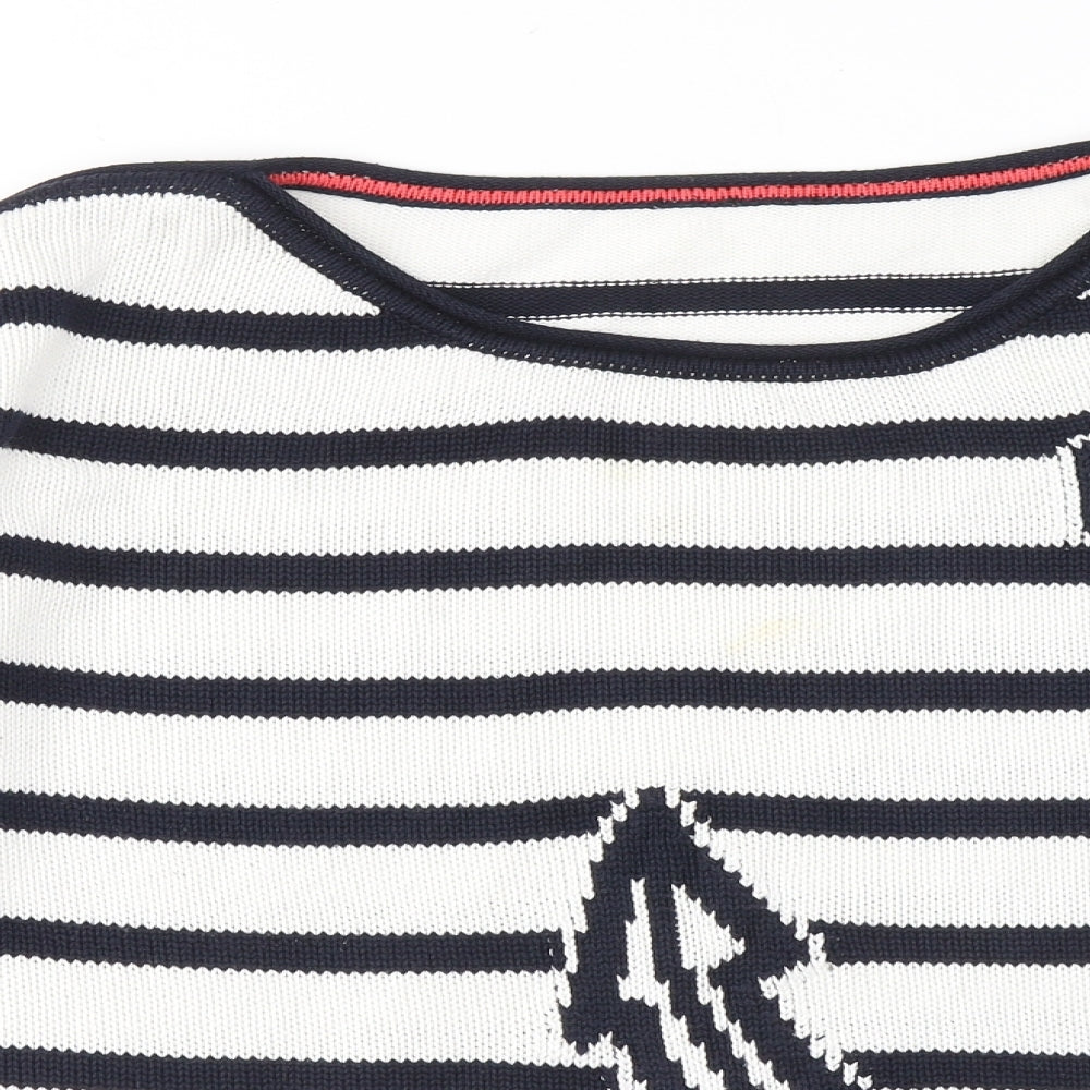 Preworn Womens Blue Round Neck Striped Cotton Pullover Jumper Size 18 - Anchor