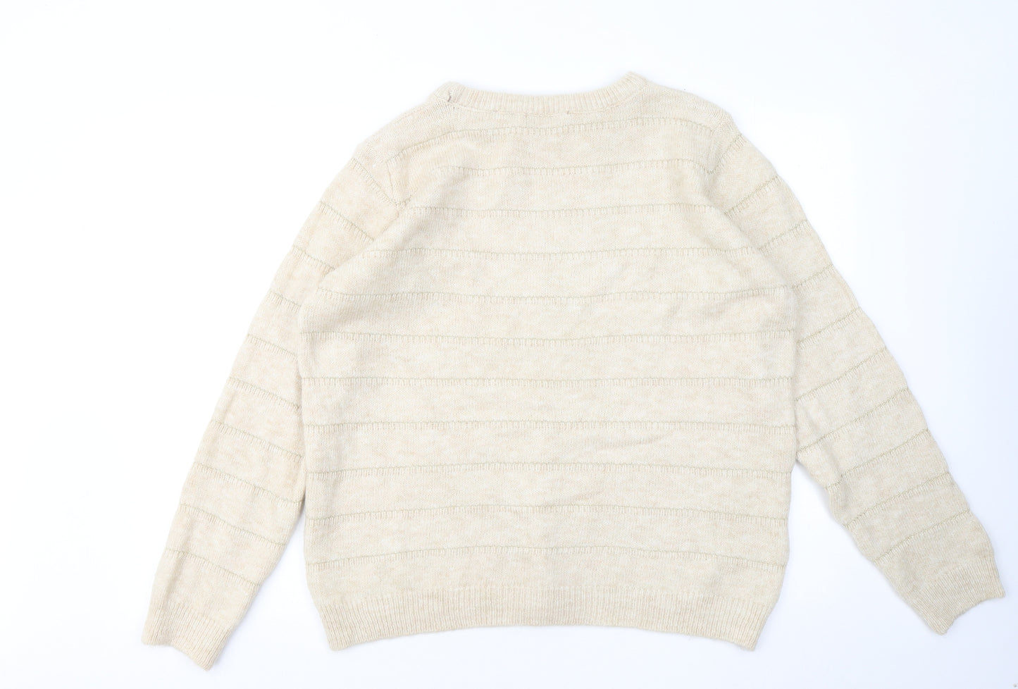 Select Womens Beige Round Neck Striped Acrylic Pullover Jumper Size L