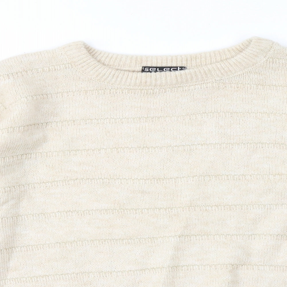 Select Womens Beige Round Neck Striped Acrylic Pullover Jumper Size L