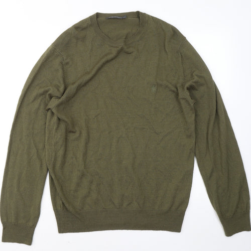 French Connection Mens Green Round Neck Acrylic Pullover Jumper Size L
