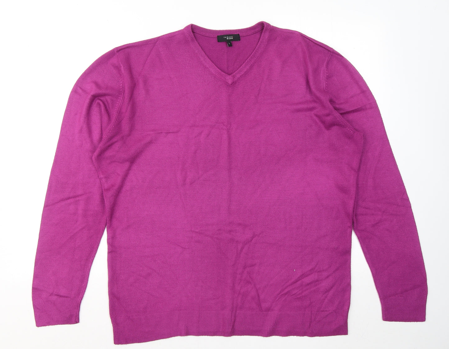 Thomas Nash Mens Purple V-Neck Acrylic Pullover Jumper Size L
