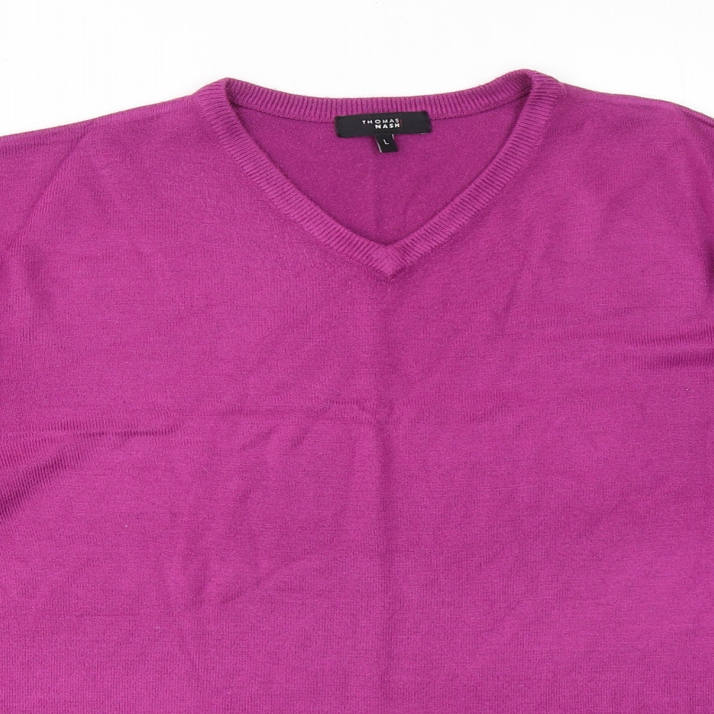 Thomas Nash Mens Purple V-Neck Acrylic Pullover Jumper Size L
