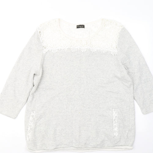 Originals Womens Grey Round Neck Floral Cotton Pullover Jumper Size L