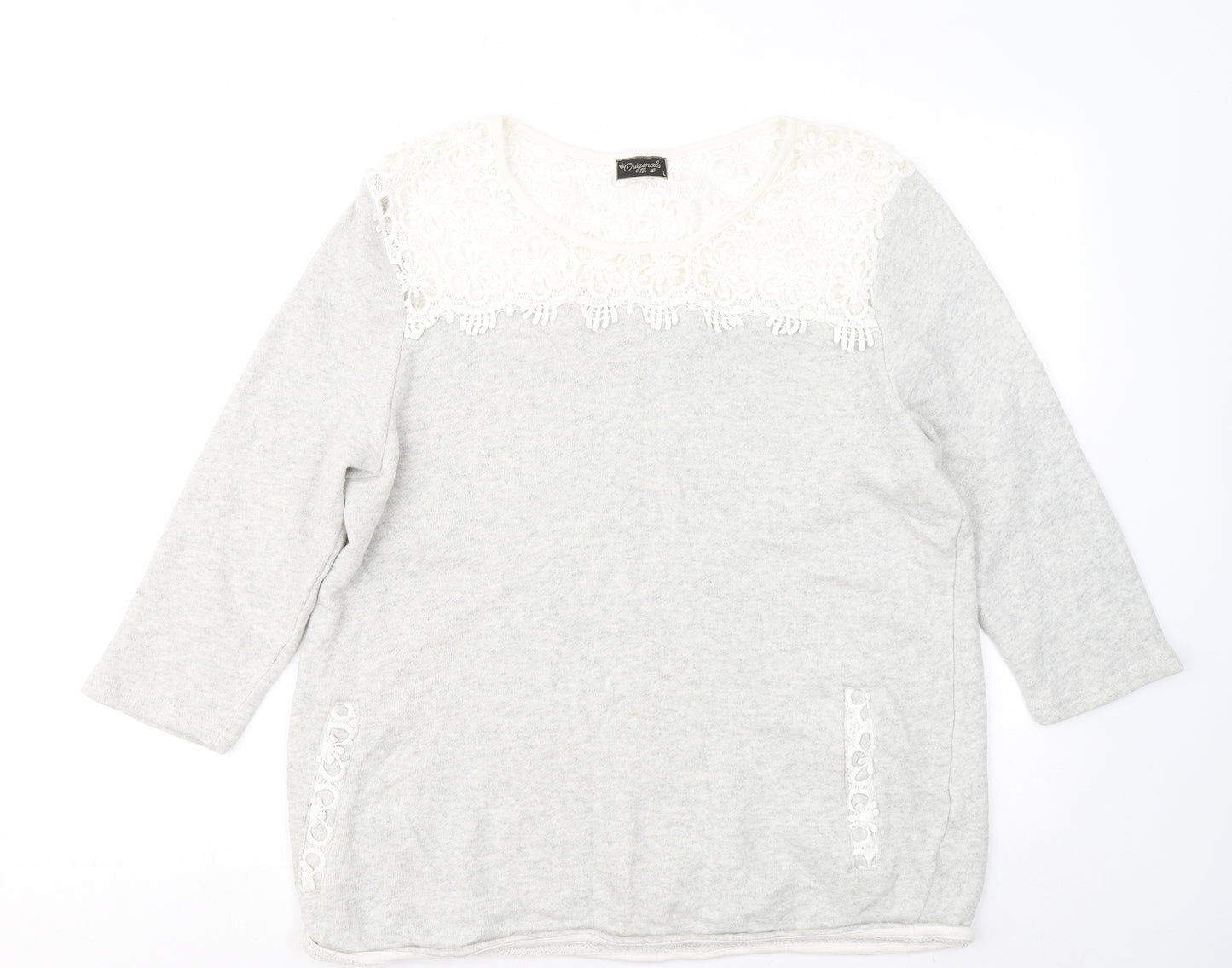 Originals Womens Grey Round Neck Floral Cotton Pullover Jumper Size L