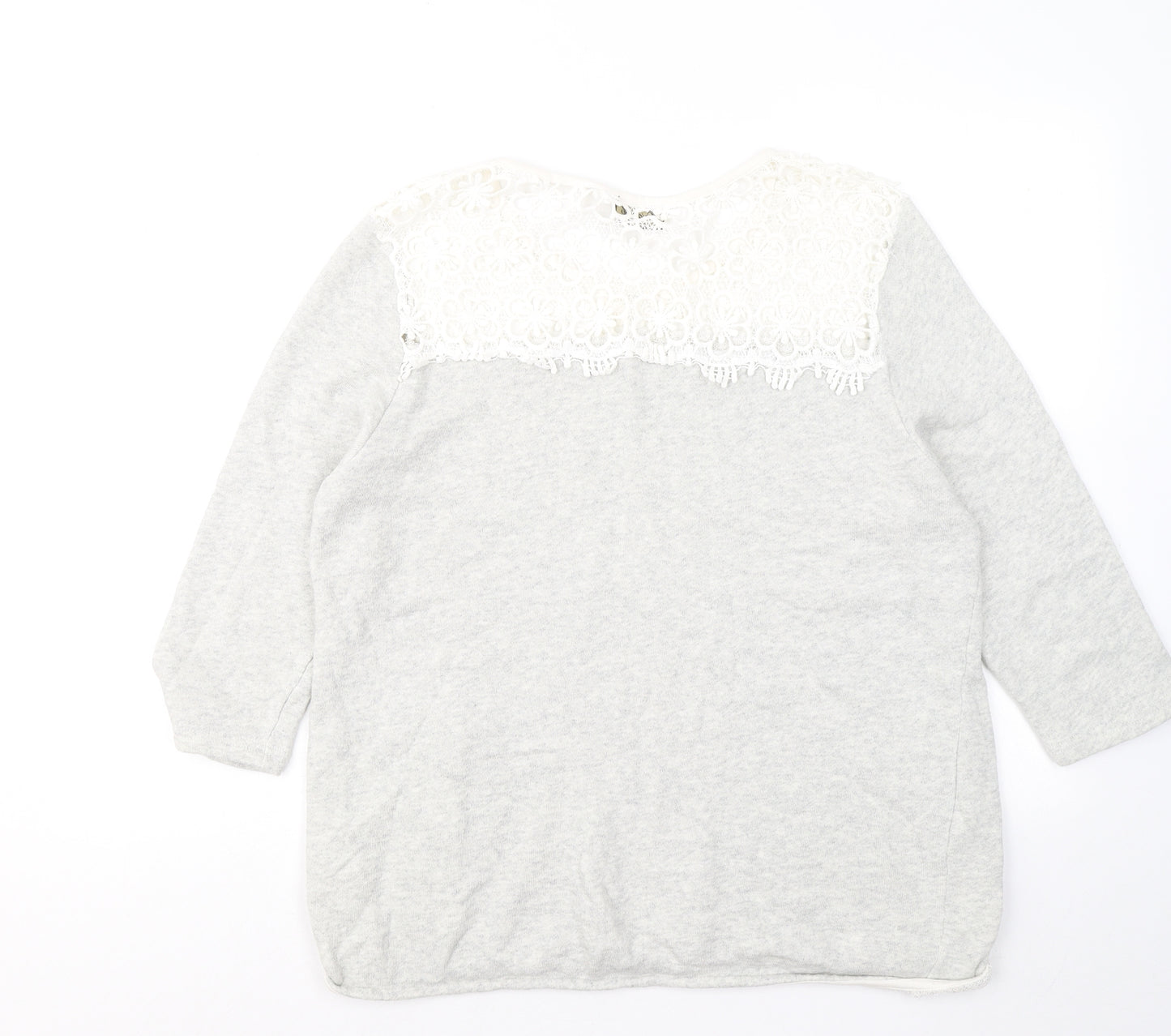 Originals Womens Grey Round Neck Floral Cotton Pullover Jumper Size L