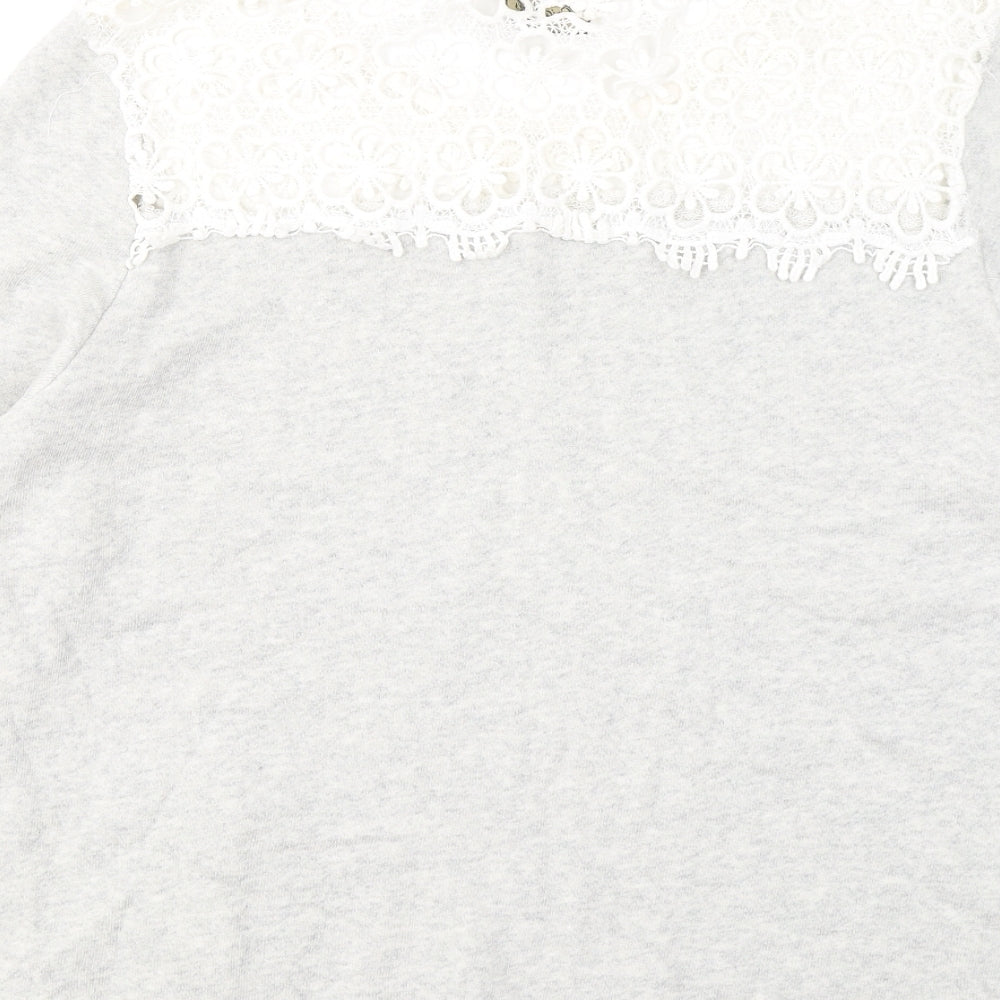 Originals Womens Grey Round Neck Floral Cotton Pullover Jumper Size L