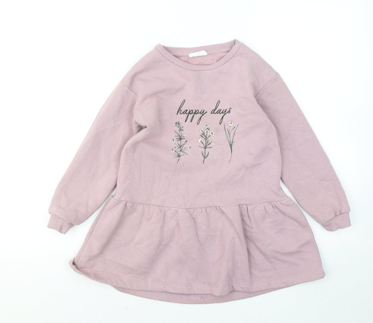 Primark Girls Purple Cotton Fit & Flare Size 7-8 Years Round Neck - Happy Days