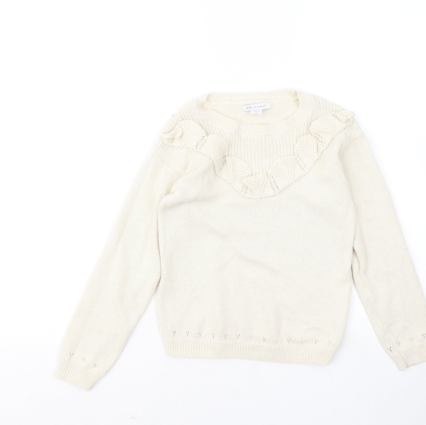 Primark Girls Beige Round Neck Cotton Pullover Jumper Size 7-8 Years