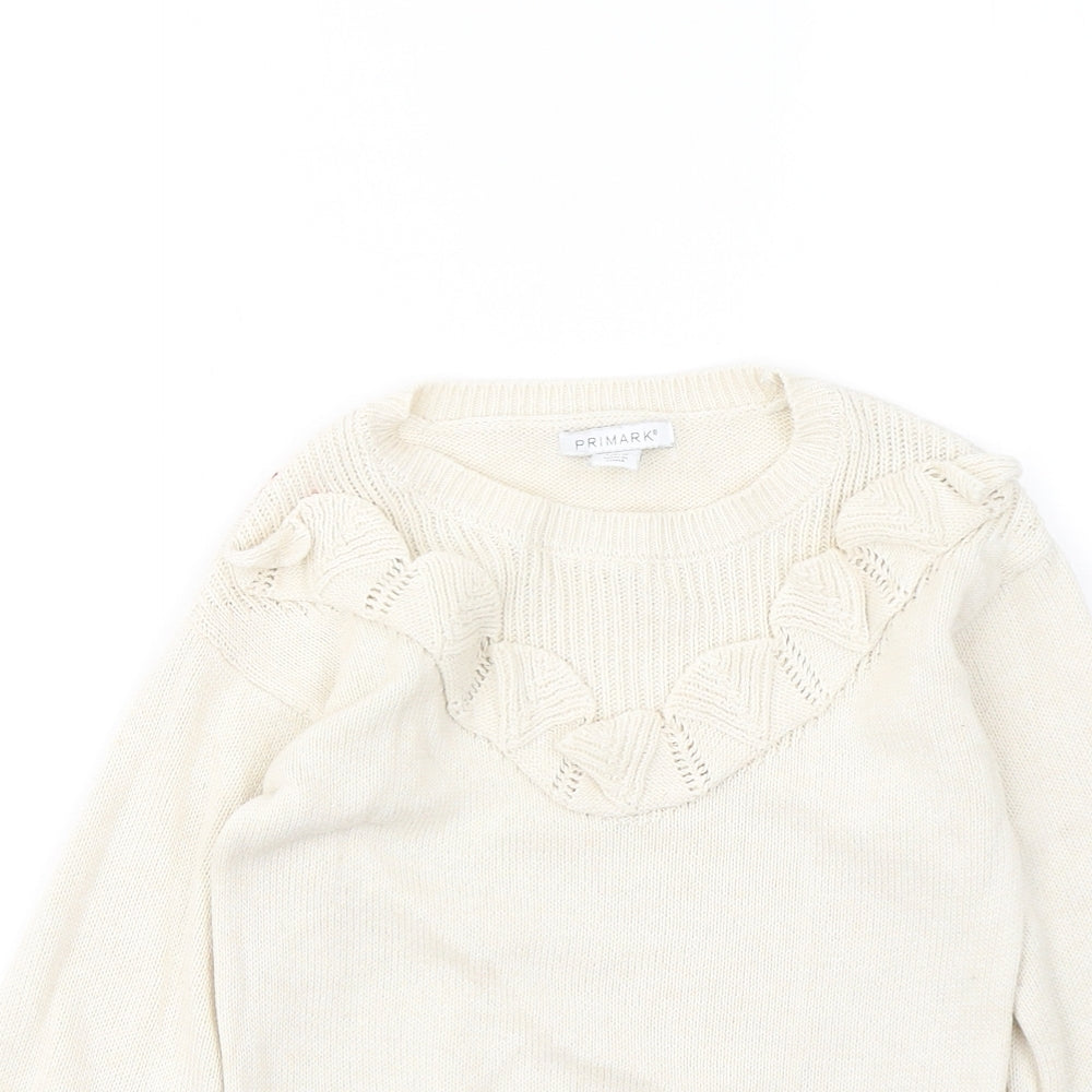Primark Girls Beige Round Neck Cotton Pullover Jumper Size 7-8 Years