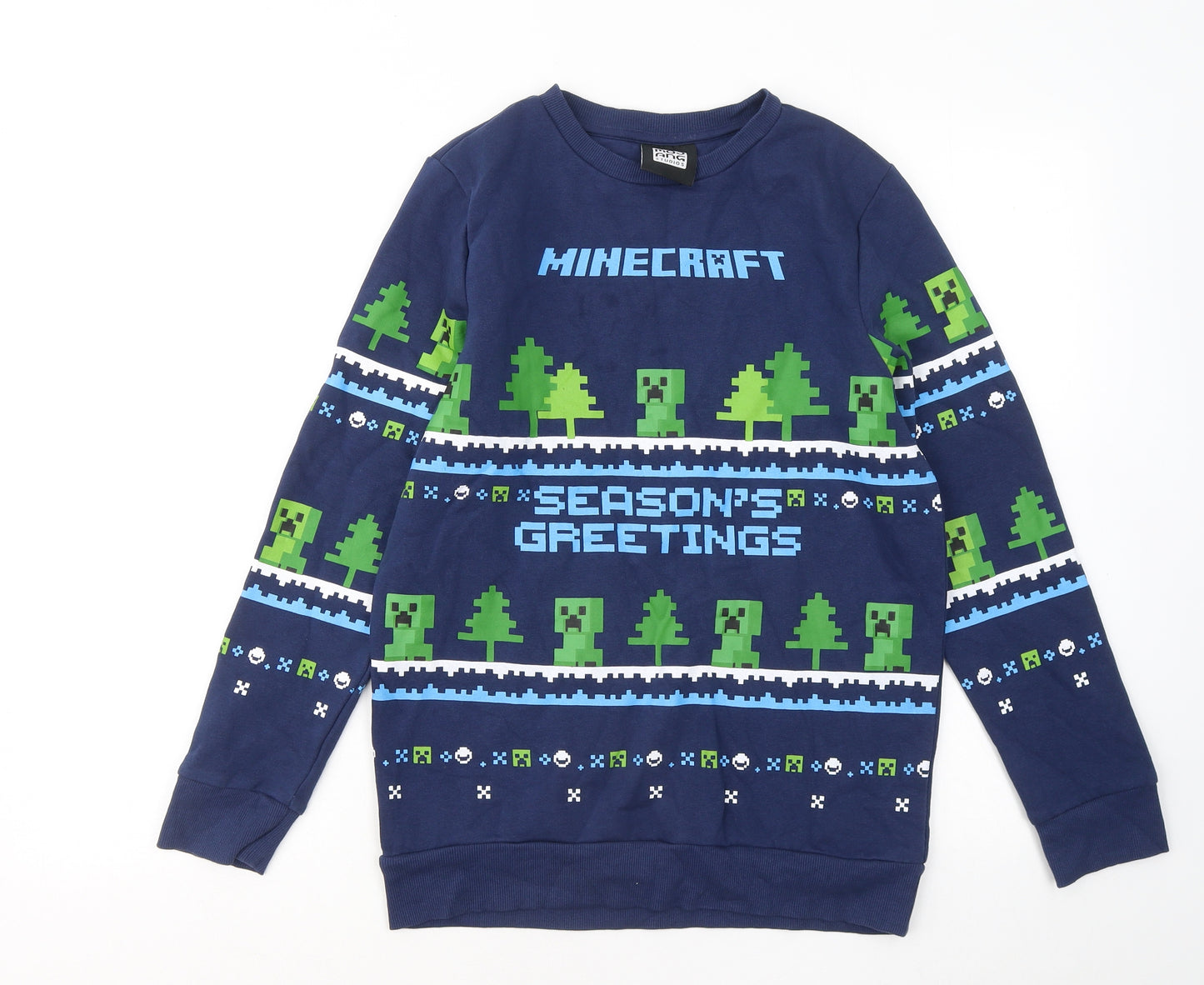 F&F Boys Blue Cotton Pullover Sweatshirt Size 12-13 Years - Minecraft Christmas