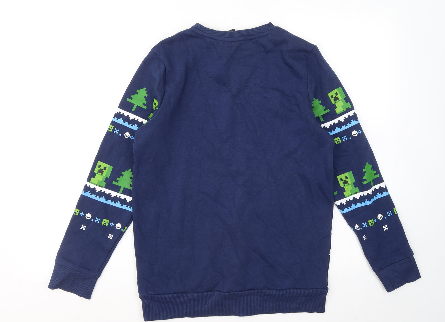 F&F Boys Blue Cotton Pullover Sweatshirt Size 12-13 Years - Minecraft Christmas