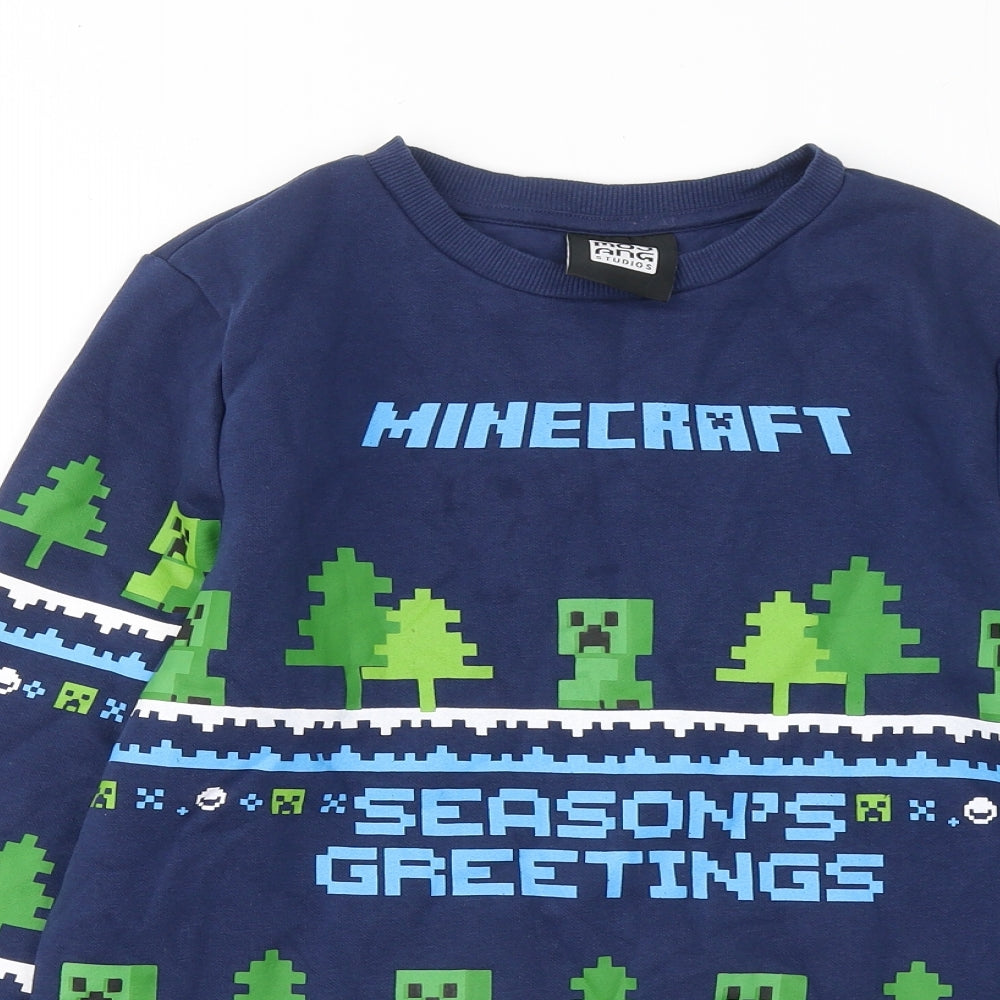 F&F Boys Blue Cotton Pullover Sweatshirt Size 12-13 Years - Minecraft Christmas