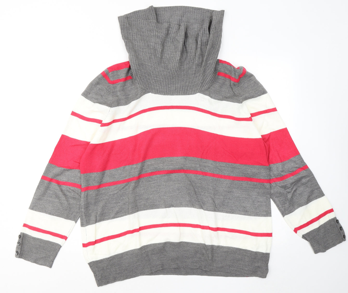 BHS Womens Multicoloured Roll Neck Striped Acrylic Pullover Jumper Size 18