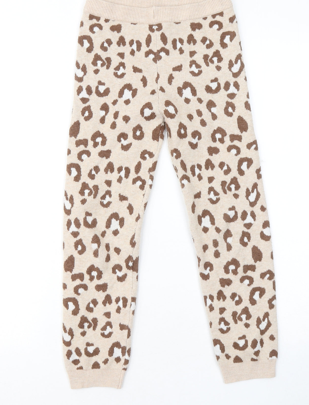 Primark Girls Brown Animal Print Polyester Jogger Trousers Size 7-8 Years Regular