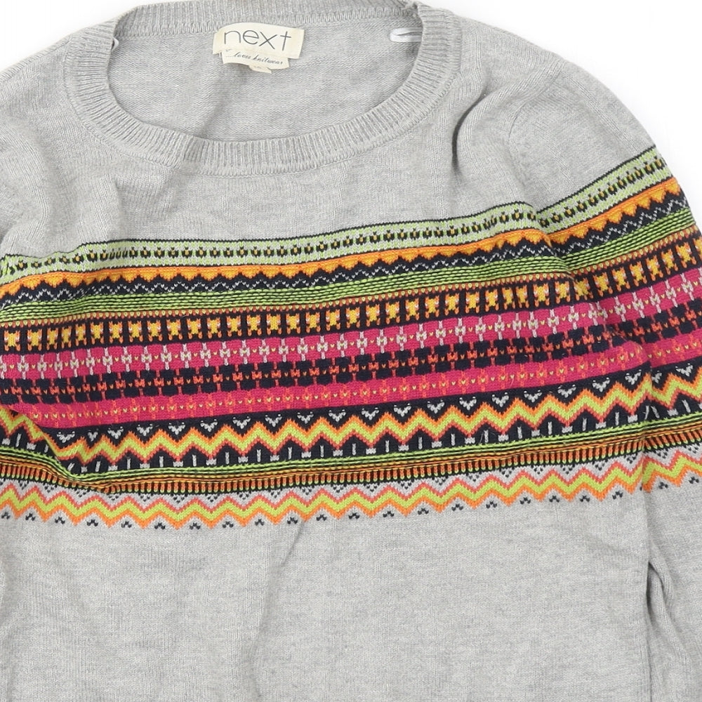 NEXT Womens Multicoloured Round Neck Geometric Cotton Pullover Jumper Size 10