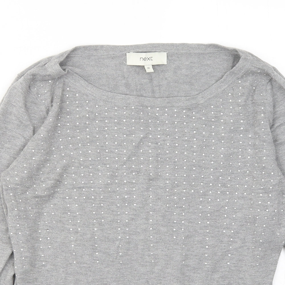 NEXT Womens Grey Round Neck Cotton Pullover Jumper Size 10
