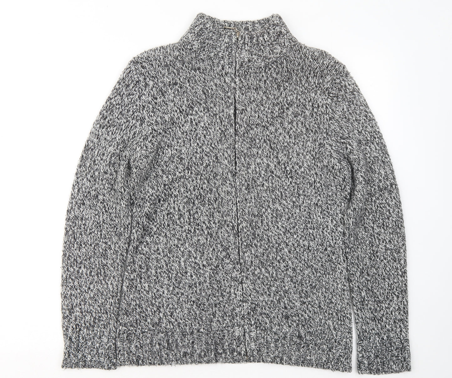 Casual Club Womens Grey Mock Neck Acrylic Full Zip Jumper Size 14