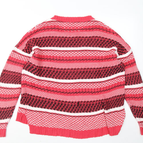 TU Womens Red Round Neck Striped Cotton Pullover Jumper Size 18