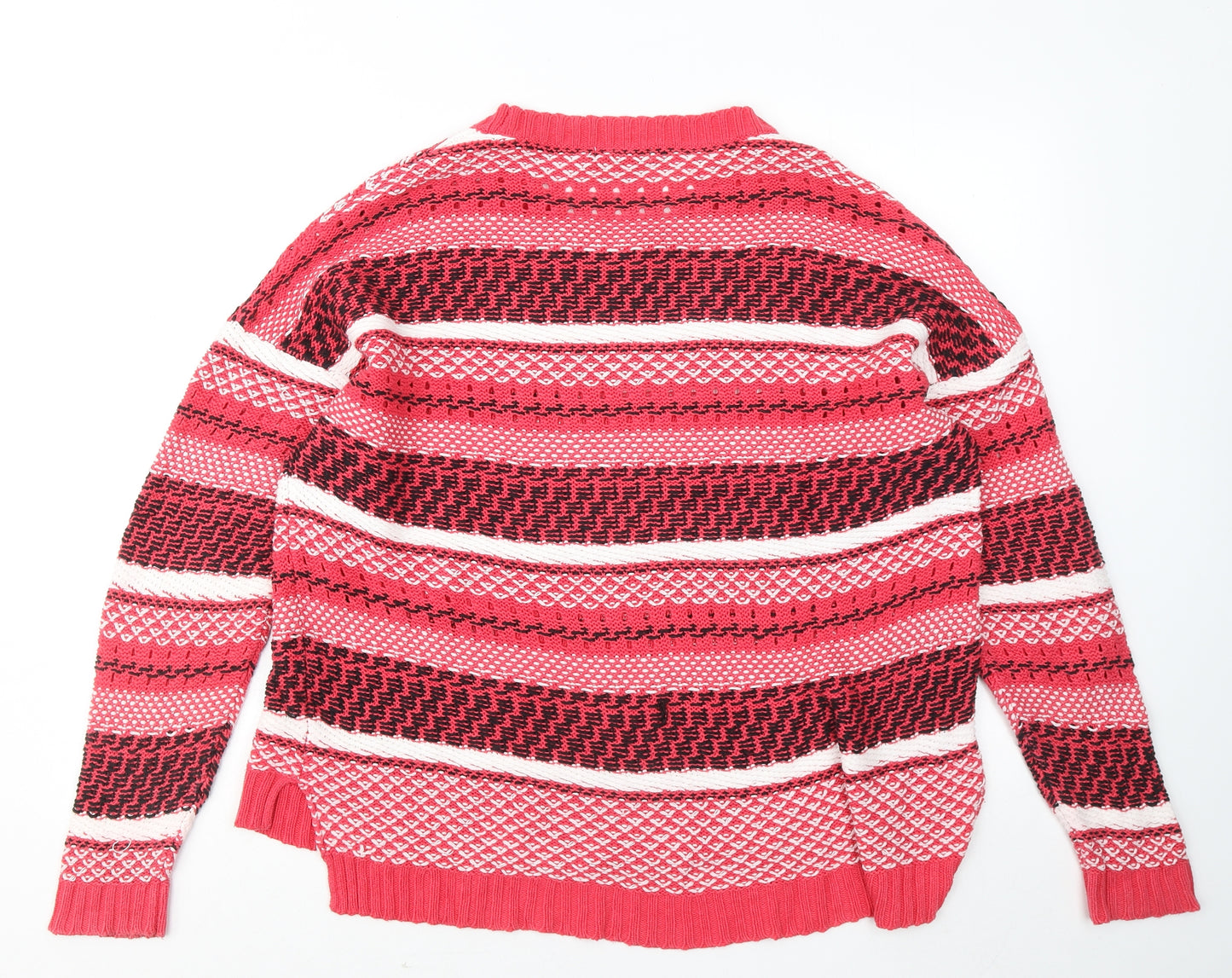 TU Womens Red Round Neck Striped Cotton Pullover Jumper Size 18