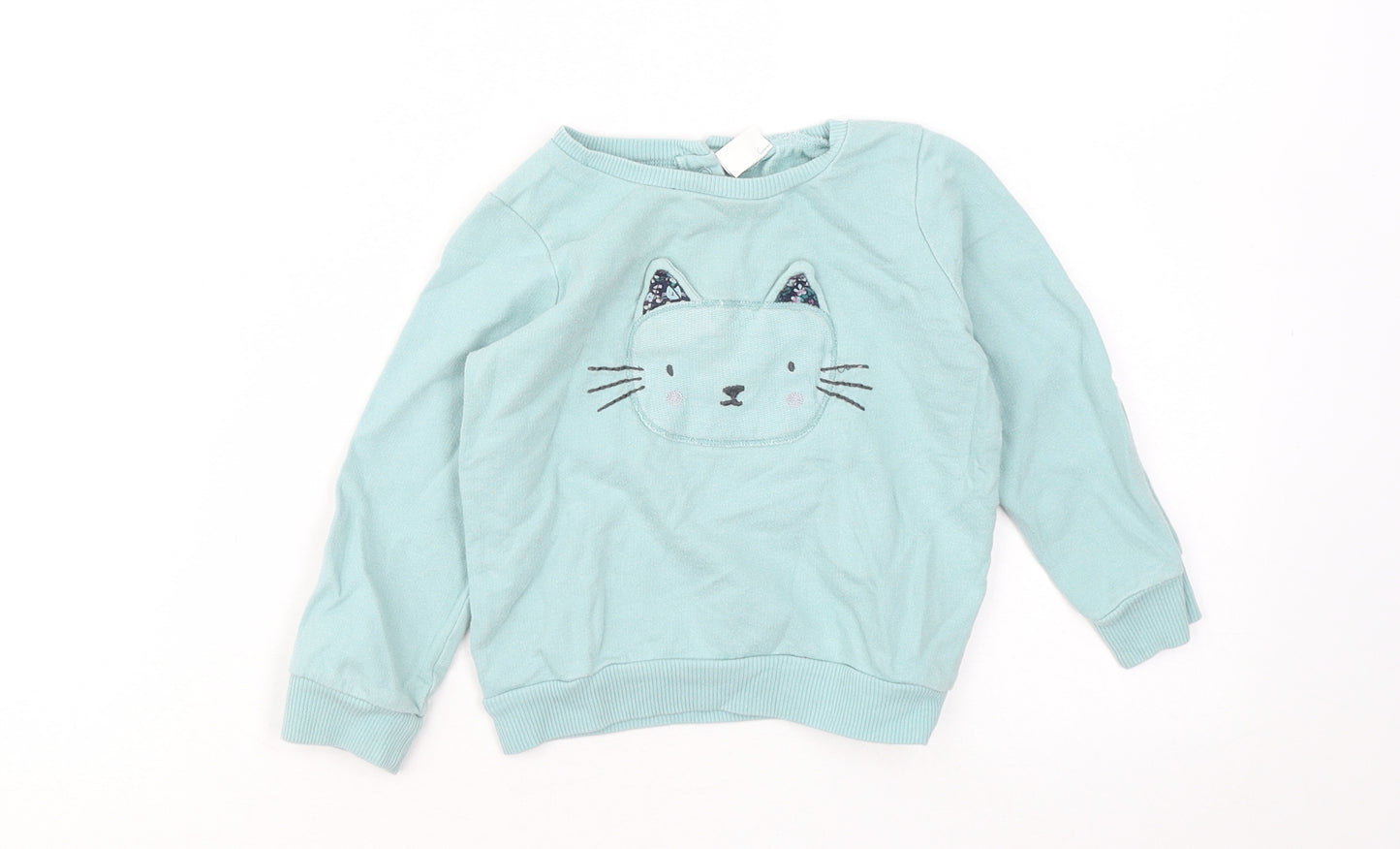 NEXT Girls Blue Cotton Pullover Jumper Size 12-18 Months - Kitten