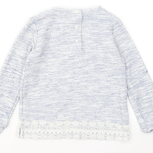 NEXT Girls Blue Round Neck Geometric Polyester Pullover Jumper Size 4-5 Years - Flowers