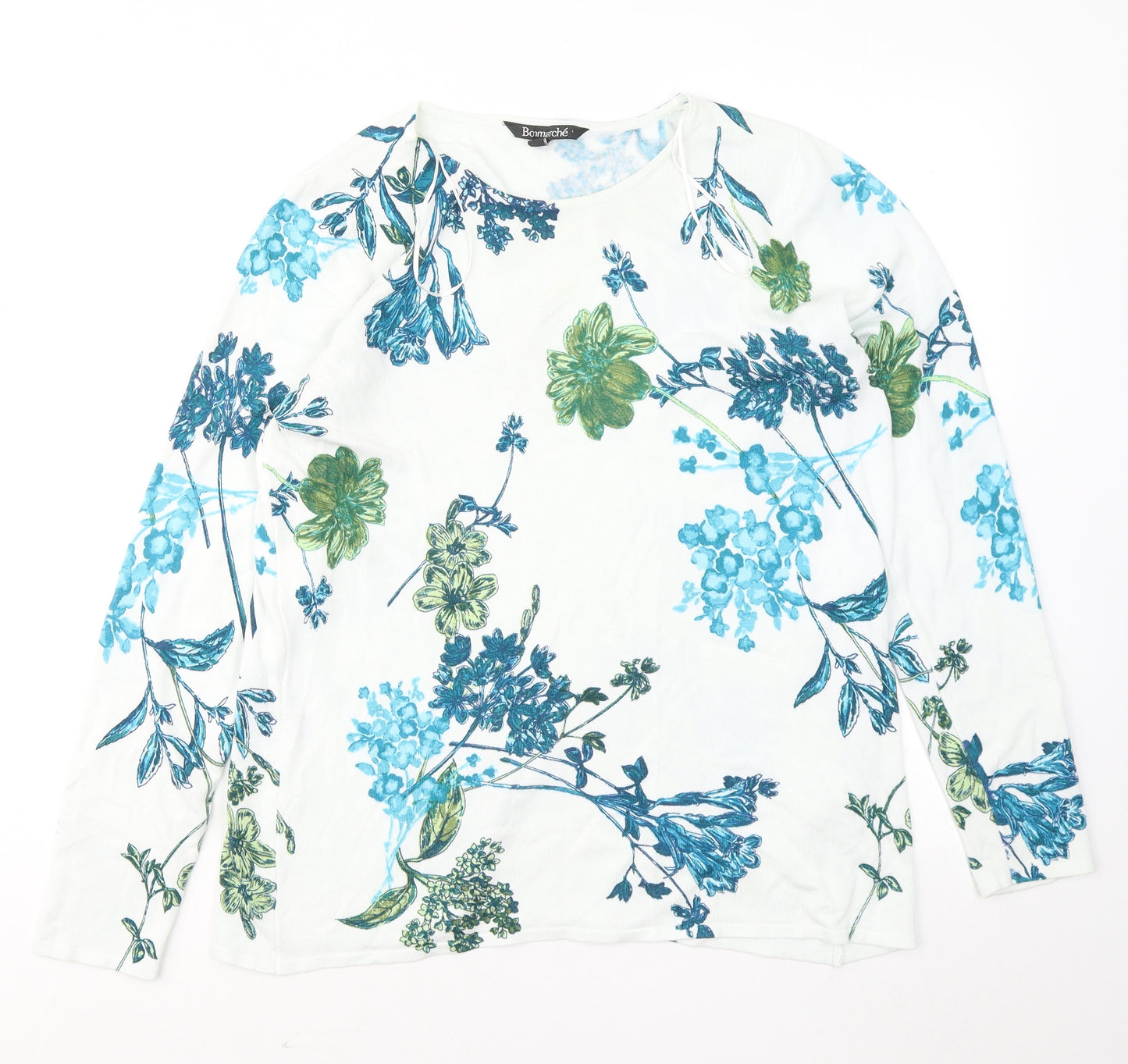 Bonmarché Womens White Round Neck Floral Viscose Pullover Jumper Size 14