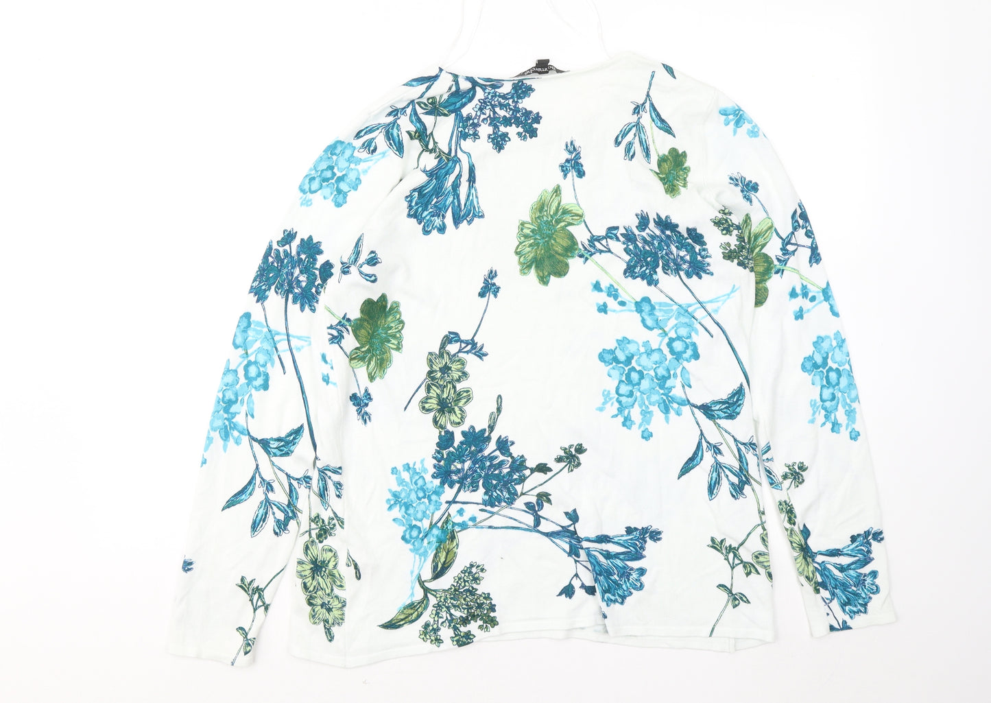 Bonmarché Womens White Round Neck Floral Viscose Pullover Jumper Size 14