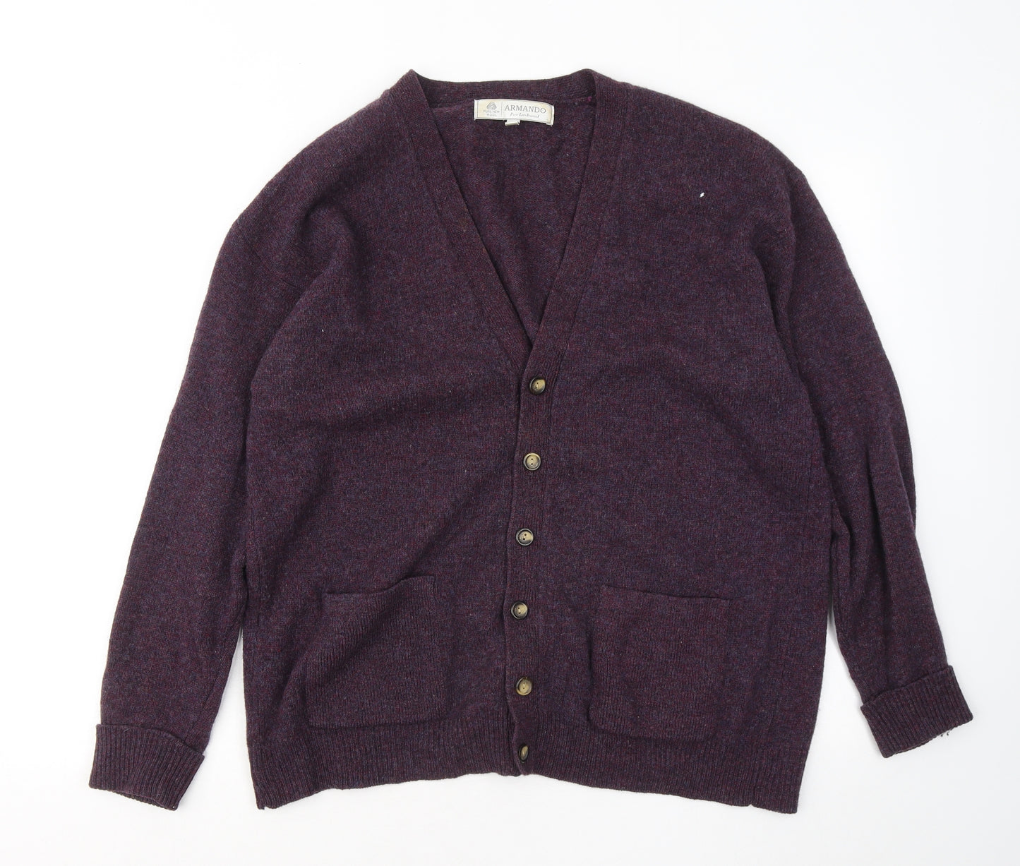 Armando Mens Purple V-Neck Wool Cardigan Jumper Size L