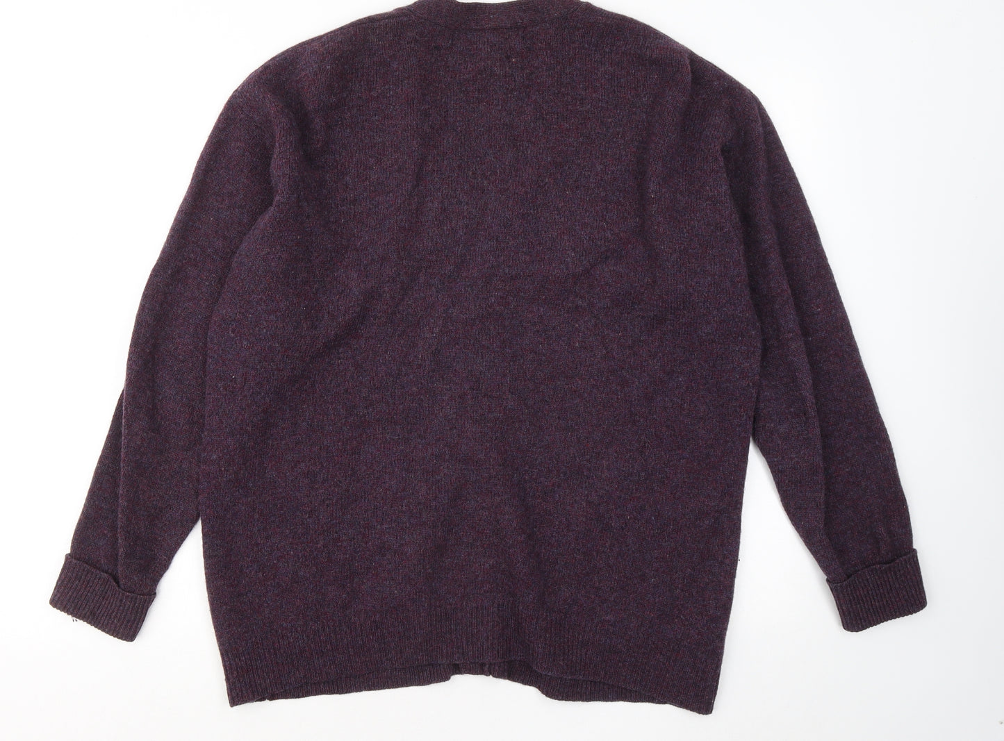 Armando Mens Purple V-Neck Wool Cardigan Jumper Size L