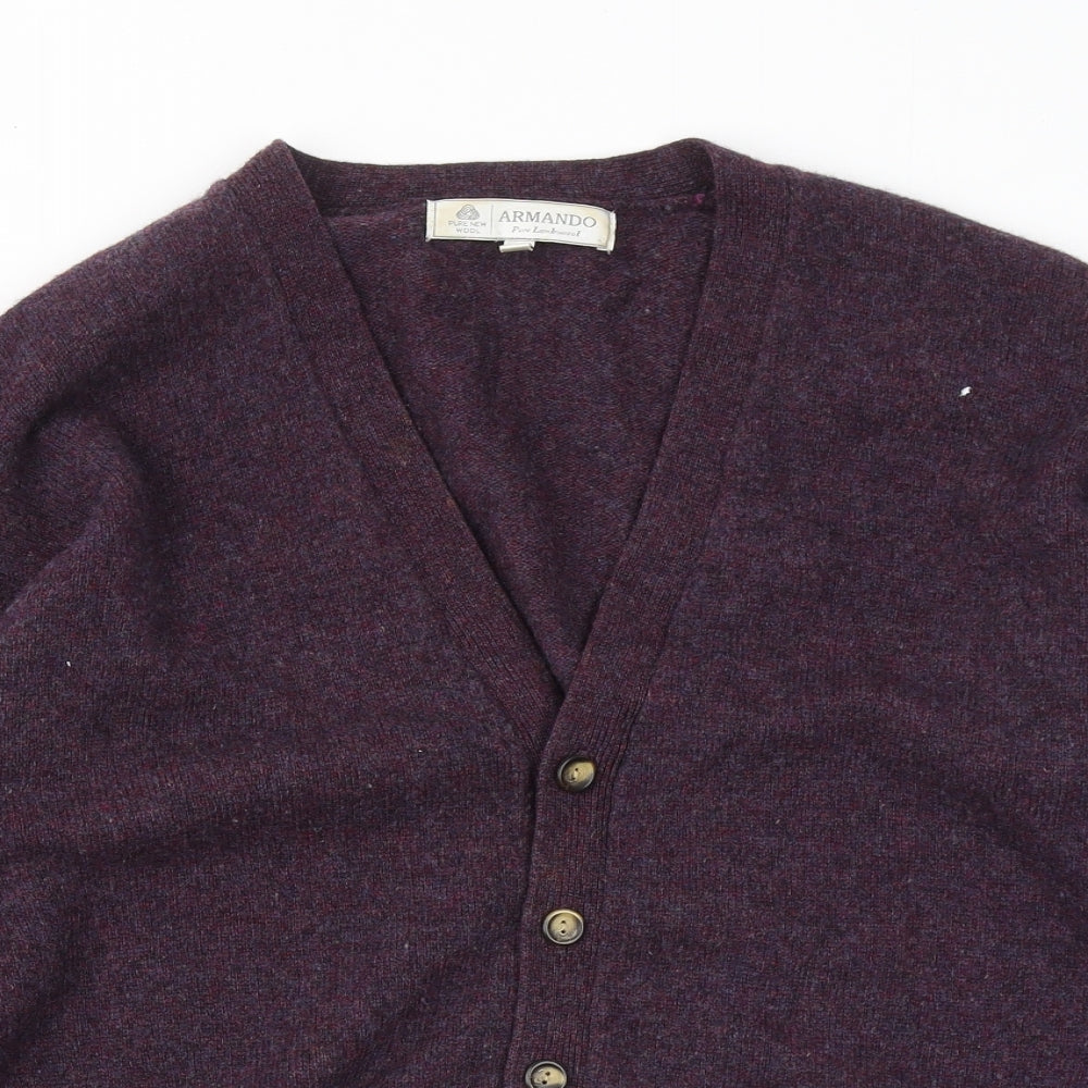 Armando Mens Purple V-Neck Wool Cardigan Jumper Size L