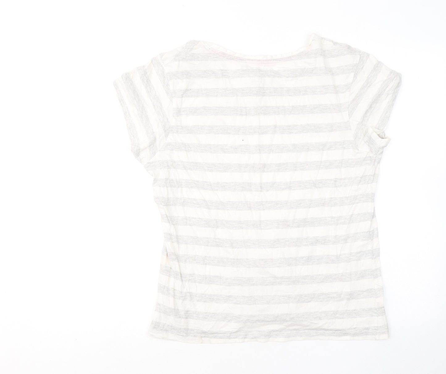 Primark Womens Grey Striped Cotton Basic T-Shirt Size 12 Round Neck - Friends