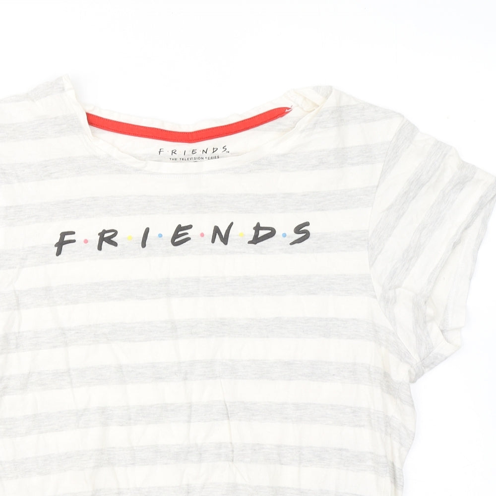 Primark Womens Grey Striped Cotton Basic T-Shirt Size 12 Round Neck - Friends