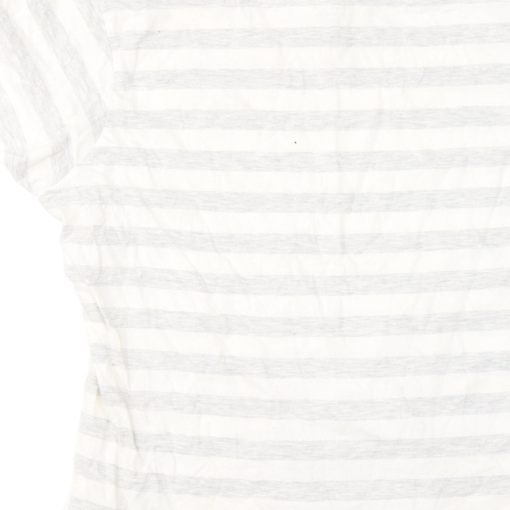 Primark Womens Grey Striped Cotton Basic T-Shirt Size 12 Round Neck - Friends