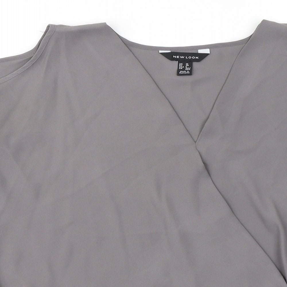 New Look Womens Grey Polyester Basic Blouse Size 10 V-Neck