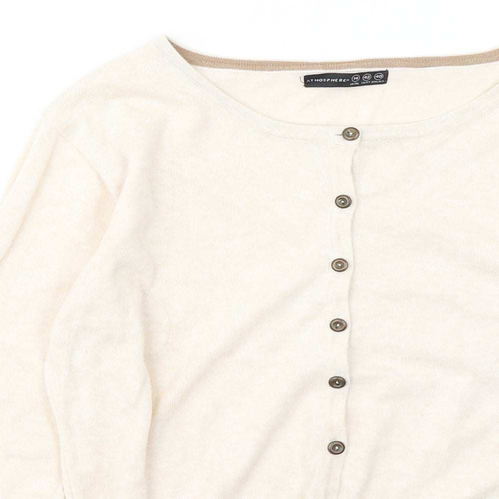 Atmosphere Womens Beige Round Neck Acrylic Cardigan Jumper Size 14