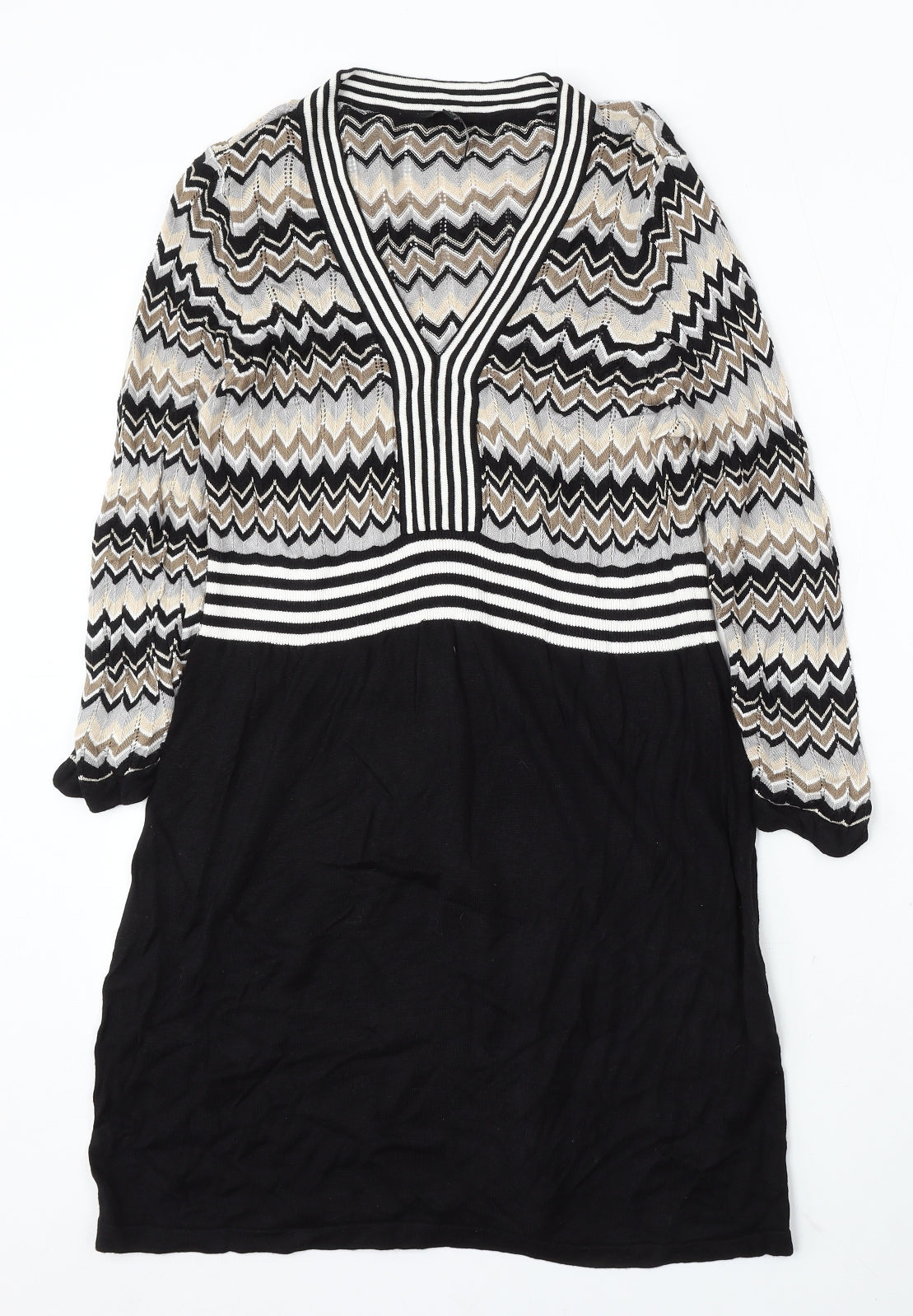 Star by Julien MacDonald Womens Multicoloured V-Neck Geometric Viscose Pullover Jumper Size 16