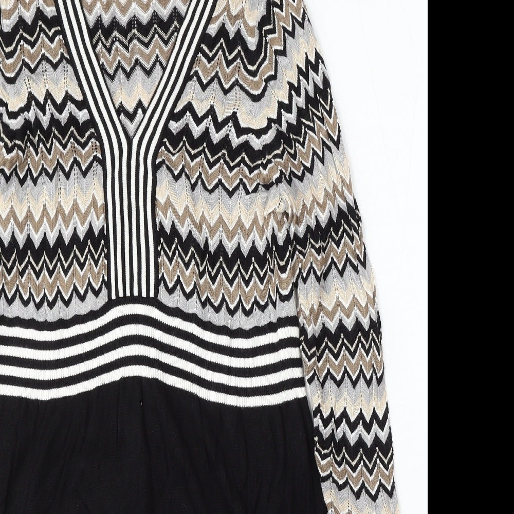 Star by Julien MacDonald Womens Multicoloured V-Neck Geometric Viscose Pullover Jumper Size 16