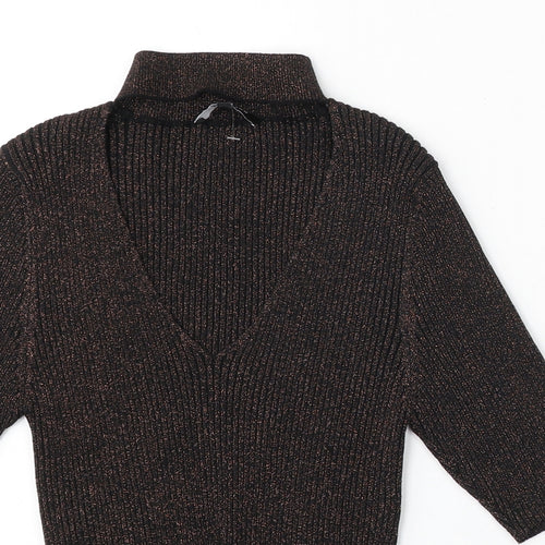 New Look Womens Brown Mock Neck Viscose Cardigan Jumper Size 14