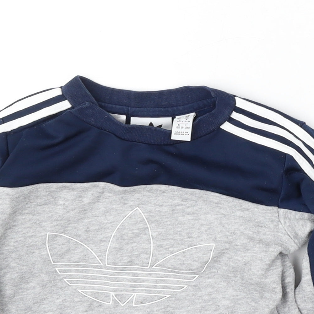 adidas Boys Multicoloured Cotton Pullover Jumper Size 9-12 Months