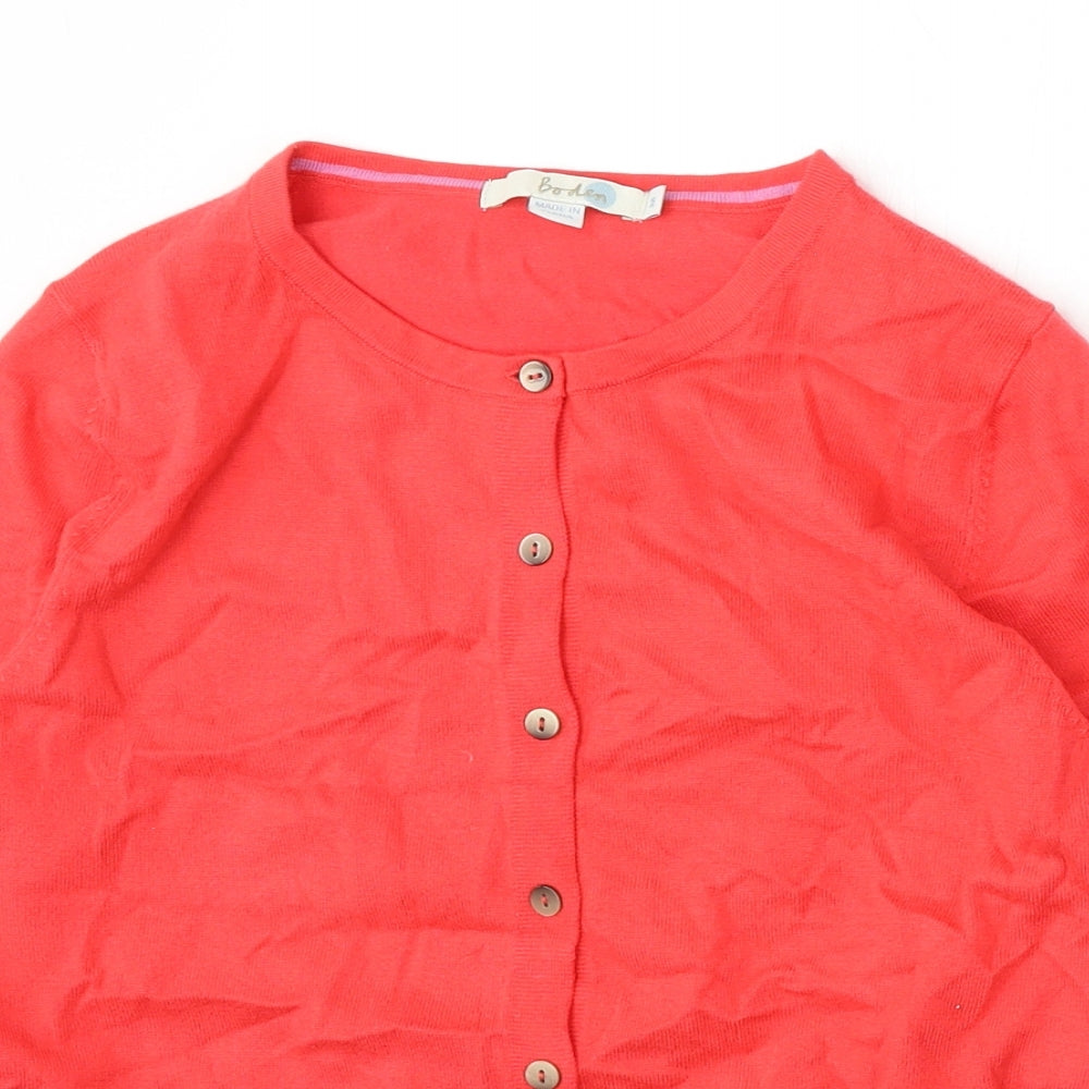 Boden Womens Red Round Neck Cotton Cardigan Jumper Size M