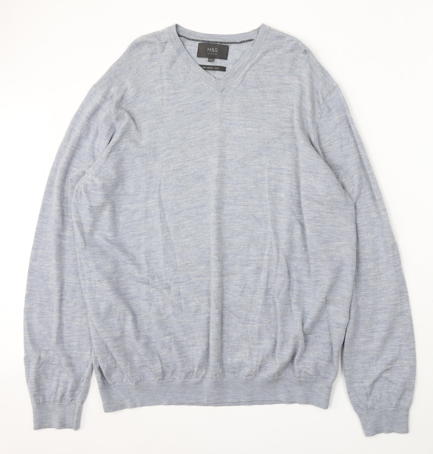 Marks and Spencer Mens Grey V-Neck Wool Pullover Jumper Size 3XL