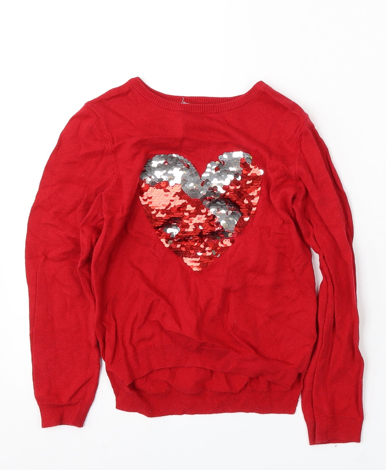 H&M Girls Red Round Neck Cotton Pullover Jumper Size 4-5 Years