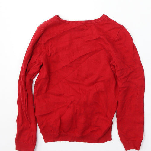 H&M Girls Red Round Neck Cotton Pullover Jumper Size 4-5 Years