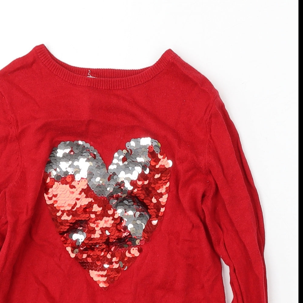 H&M Girls Red Round Neck Cotton Pullover Jumper Size 4-5 Years