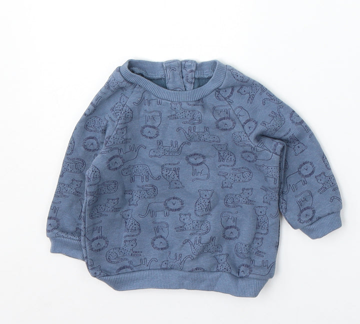 Matalan Boys Blue Geometric Cotton Pullover Jumper Size 0-3 Months